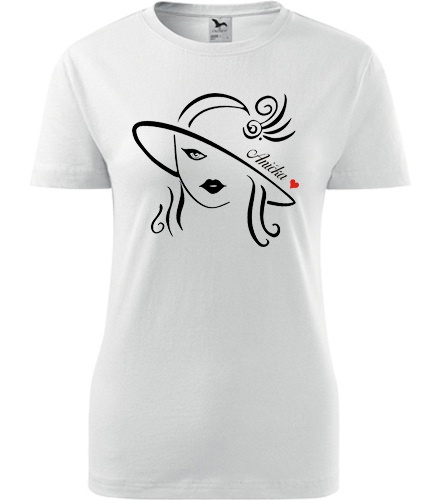 Dámské tričko dívka v klobouku se jménem na přání - Dárek pro kadeřnici