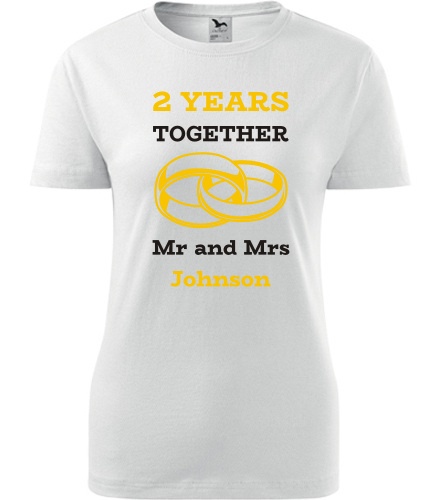 Dámské tričko k výročí svatby - Mr and Mrs - žluté prstýnky - Trička pro páry