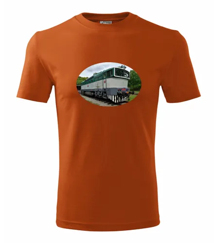 trička s potiskem Oranžové tričko s lokomotivou 750 Brejlovec 