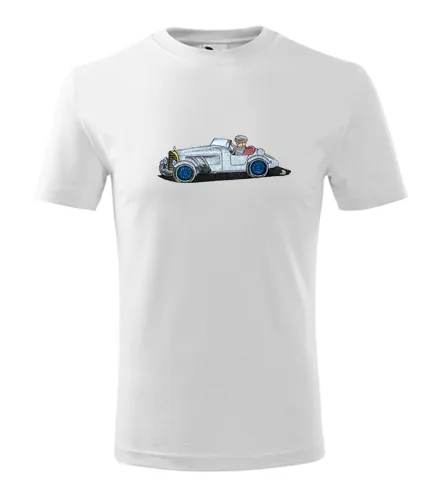 Bílé dětské tričko medvídek v autě