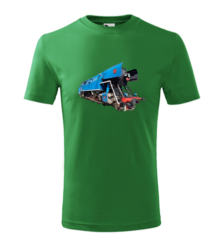 Zelené dětské tričko s parní lokomotivou papoušek
