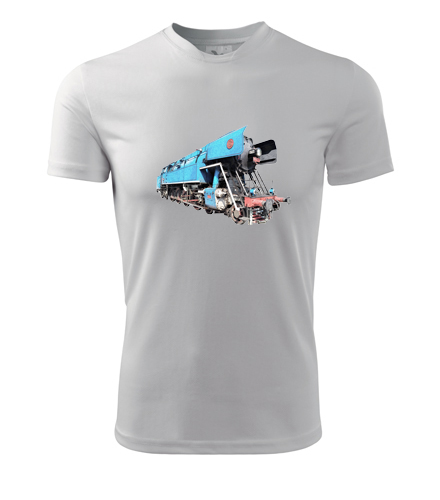 Tričko s kresbou parní lokomotivy papoušek - Dárek pro příznivce železnice