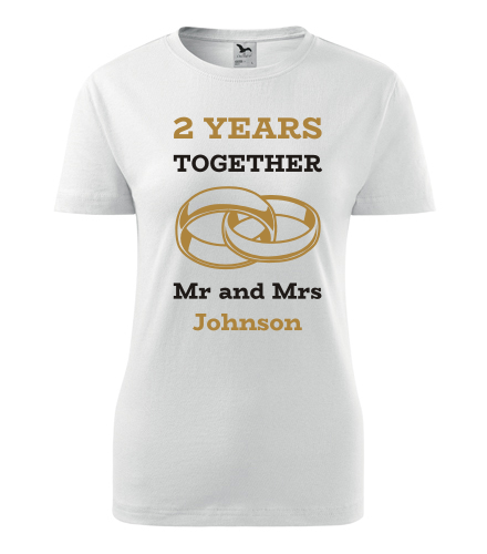 Dámské tričko k výročí svatby - Mr and Mrs - zlaté prstýnky - Dárek k výročí svatby
