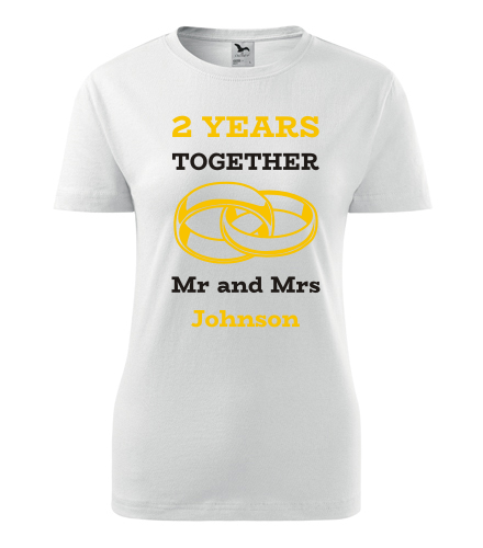 Dámské tričko k výročí svatby - Mr and Mrs - žluté prstýnky - Trička pro páry