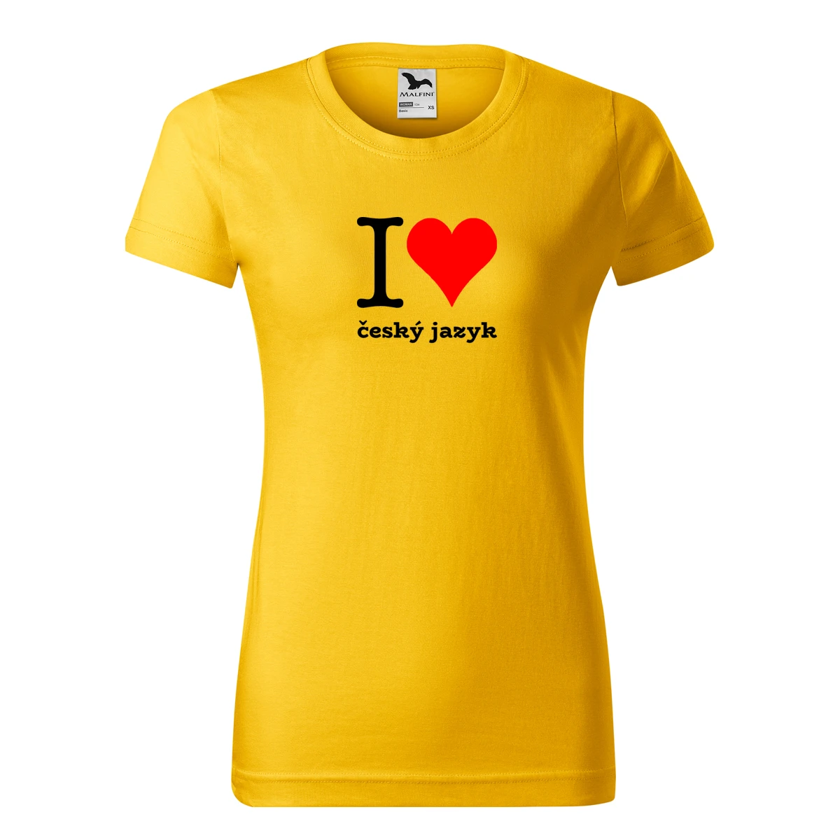 Žluté dámské tričko I love český jazyk