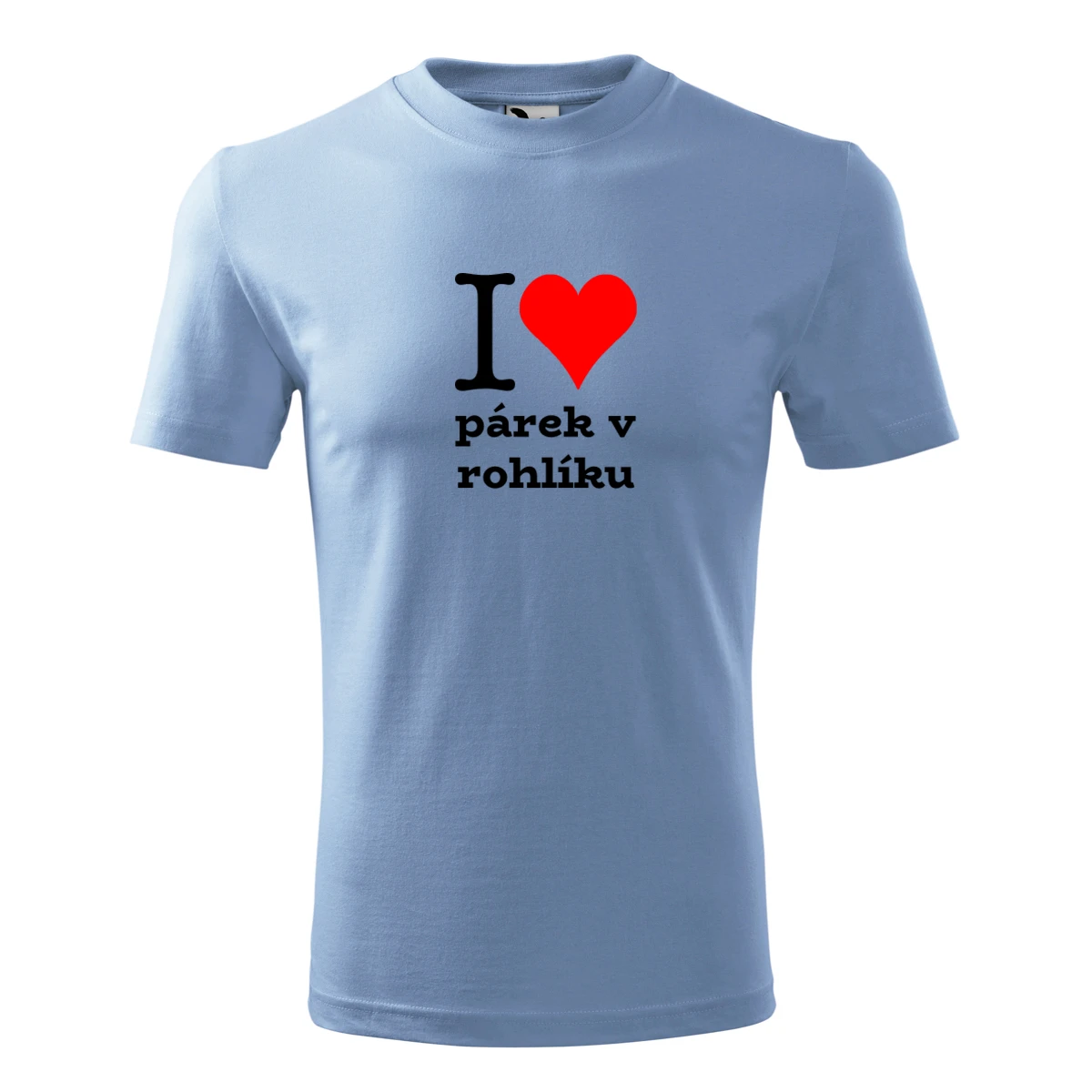 trička s potiskem Světle modré dětské tričko I love párek v rohlíku - novinka