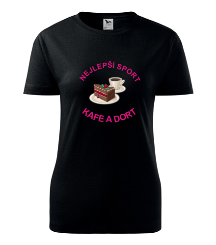 Černé dámské tričko nejlepší sport kafe a dort