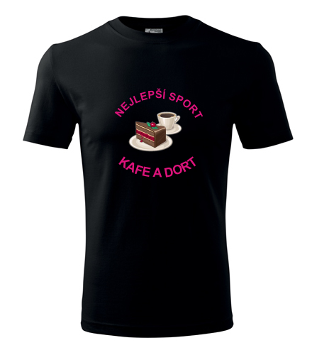 Černé tričko nejlepší sport kafe a dort