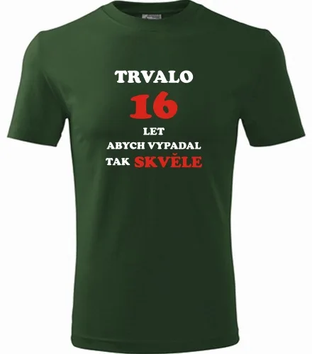 trička s potiskem Lahvově zelené tričko trvalo 16 let 