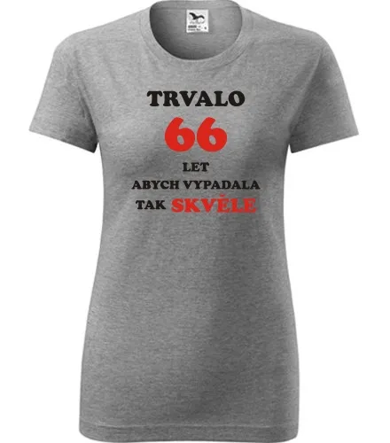 trička s potiskem Šedé dámské tričko trvalo 66 let 