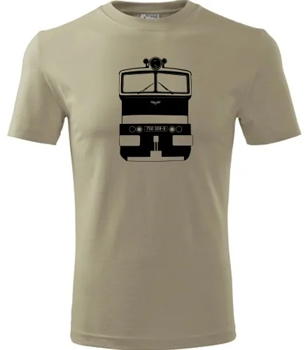 trička s potiskem Khaki tričko s lokomotivou Brejlovec 750.308 