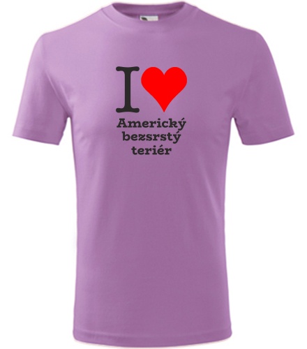 Fialové dětské tričko I love Americký bezsrstý teriér