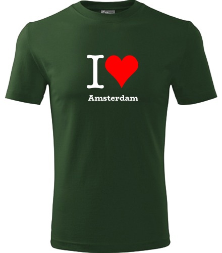 Lahvově zelené tričko I love Amsterdam