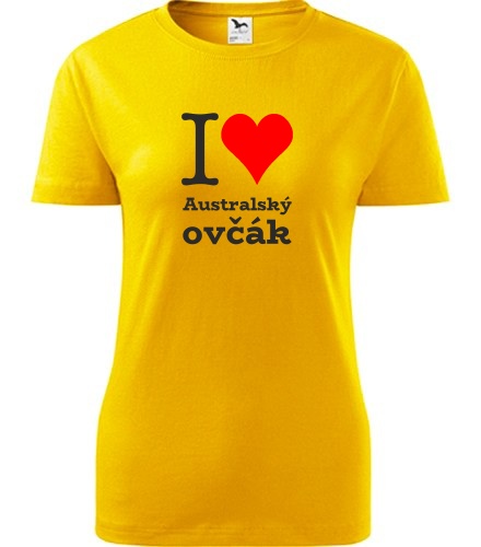 Žluté dámské tričko I love Australský ovčák