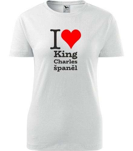 Bílé dámské tričko I love King Charles španěl