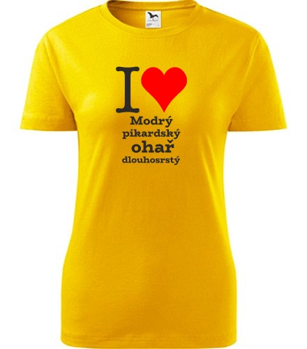 Žluté dámské tričko I love Modrý pikardský ohař dlouhosrstý