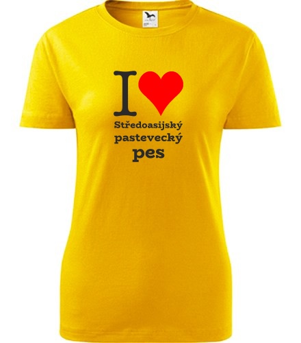 Žluté dámské tričko I love Středoasijský pastevecký pes