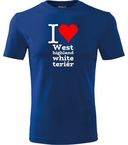 Modré dětské tričko I love West highland white teriér