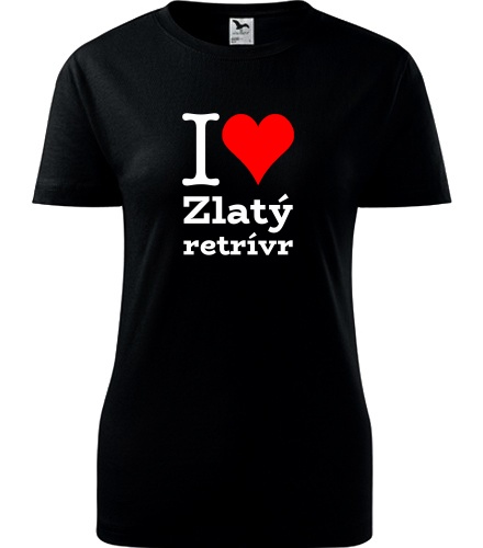 Černé dámské tričko I love Zlatý retrívr