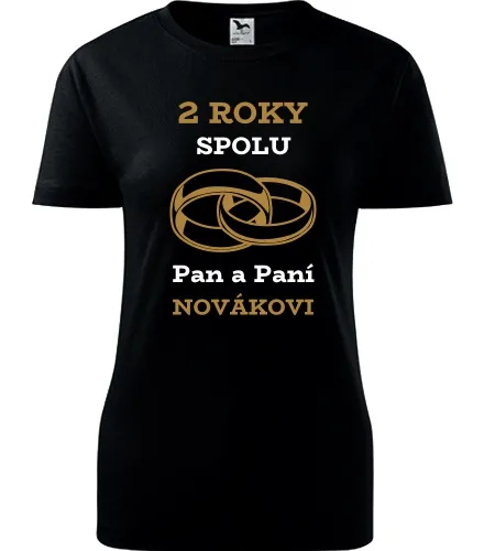 trička s potiskem Černé dámské tričko k výročí svatby - prstýnky zlaté 