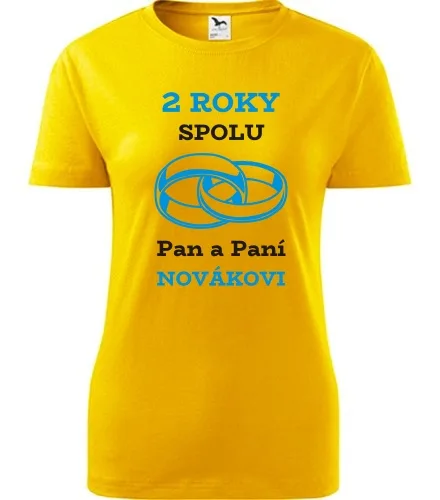 trička s potiskem Žluté dámské tričko k výročí svatby - prstýnky zlaté 