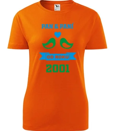 trička s potiskem Oranžové dámské tričko k výročí svatby - holubičky zlaté 