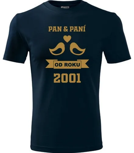trička s potiskem Tmavě modré tričko k výročí svatby - holubičky zlaté 