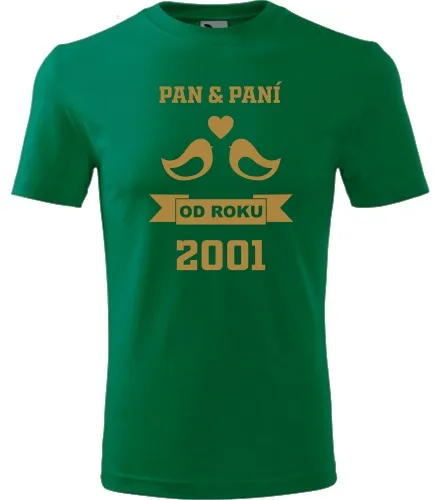 trička s potiskem Zelené tričko k výročí svatby - holubičky zlaté 