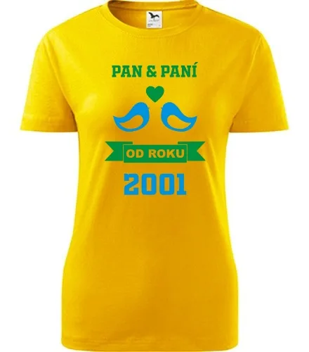 trička s potiskem Žluté dámské tričko k výročí svatby - holubičky žluté 