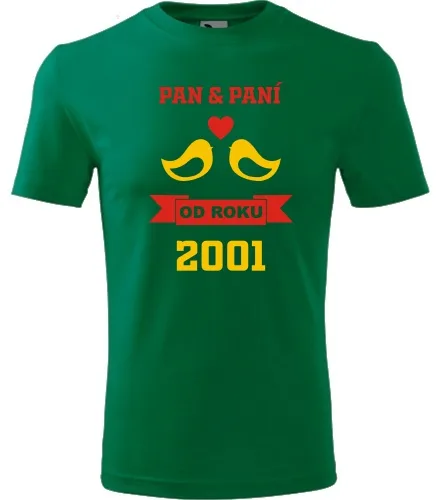 trička s potiskem Zelené tričko k výročí svatby - holubičky žluté 