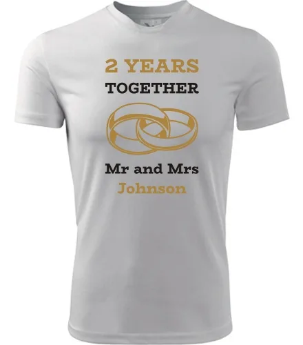 Bílé tričko k výročí svatby - Mr and Mrs - zlaté prstýnky