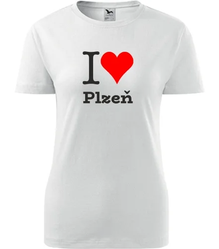 Bílé dámské tričko I love Plzeň